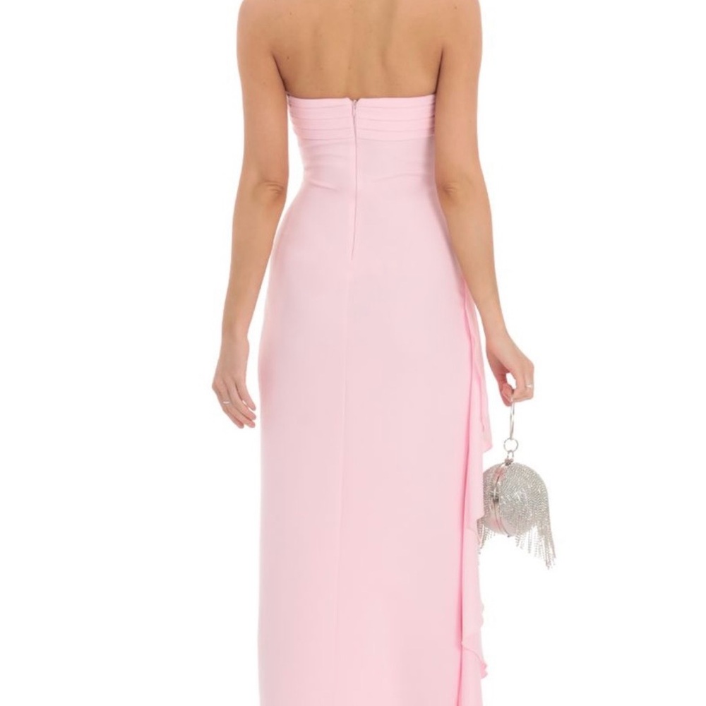 Pink Strapless Ruched Ruffle Maxi Dress - Picture 2 of 5